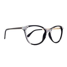 Cattitude Bling Cat Eyes, Women Reading Glasses Adorned W (AB) Genuine European Crystals (Black) Frame, NY Fifth Avenue. (+2.25)