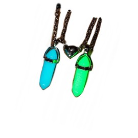 ZNDIJE Couple Matching Split Heart Necklace Crystal Mutual Attraction Pendant Best Friends Friendship Jewelry Gift-Fluorescent Blue&Green
