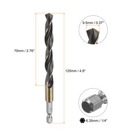 sourcing map 1/4" Hex Shank Twist Drill Bits 9.5mm Gold Titanium & Black Nitride Coated 4341 High Speed Steel Quick Change Hex Drilling Bit Jobber Drill Bits for Wood Plastic Metal