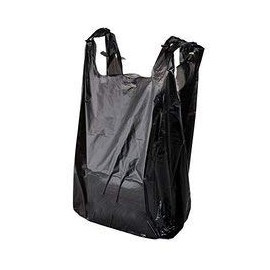 Sabco Sabco - 8 x 13 x 18" Strong Black Vest Style Plastic Carrier Bags | Heavy Duty 20mu | Hi Tensile Vest Bottle Carrier Bag (100)