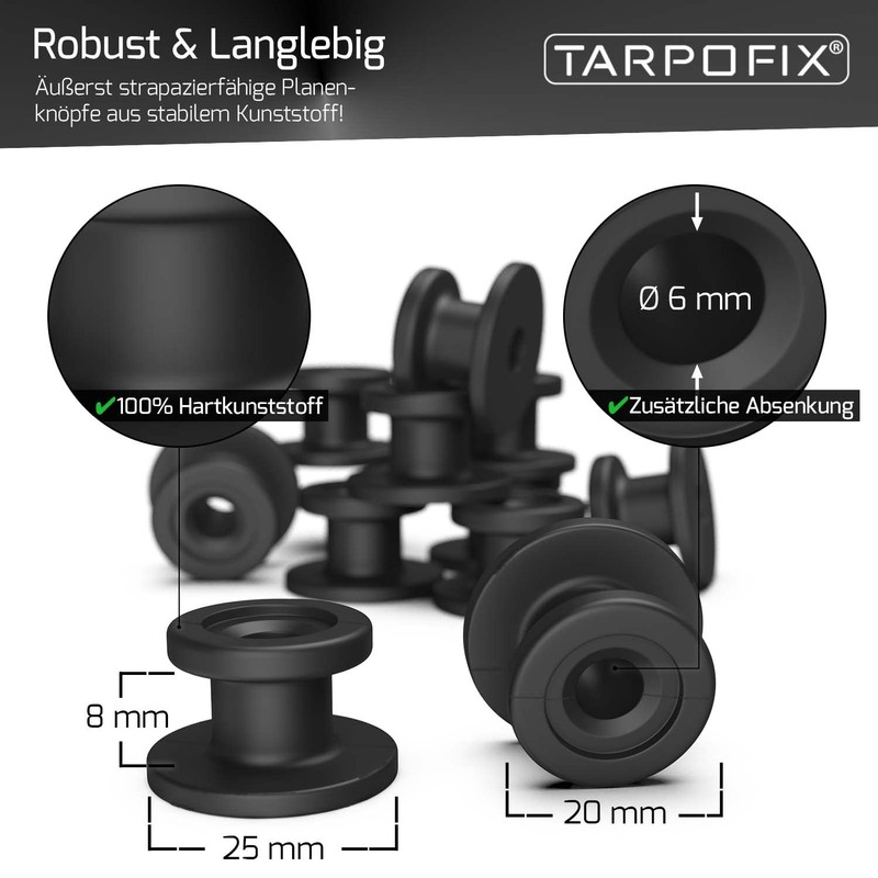 Tarpofix® Tarpaulin Buttons Tarpaulin Hooks Round with Blind Rivets for