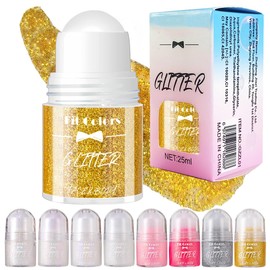 Glitter Gel Roll-On for Hair, Face and Body, Face Glitter, Roll-on Body Glitter Gel, Mermaid Festival Glitter Make-Up, Rave White, Shimmer Makeup (Gold #08)
