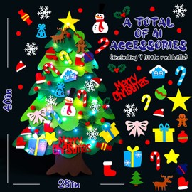 Sumind 41 Pieces Felt Christmas Tree for Kids Wall 3.3ft DIY Felt Christmas Tree with Lights Christmas Ornaments Felt Christmas Tree Hanging Ornaments for Kids Home Living Room Decorations