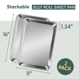 Ultra Cuisine Jelly Roll Baking Sheet Pan Set of 2- Professional Bakeware for Roasting & More - Food-Safe, Warp Resistant, Bake Trays for Oven - Rimmed Cookie Sheets for Baking (Aluminum 16 x11")