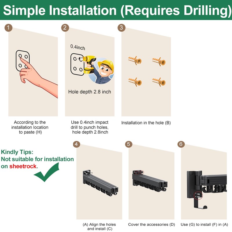 Kelisiting Wall Mount Clothes Drying Rack, Wall Mounted Drying Rack,