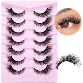 Lashes Natural Look Cat Eye False Eyelashes Mink Fluffy Fox Eye Lashes Wispy 15mm 6D Volume Strip Fake Eyelash Extension Look by PHKERATA, 7 Pairs Pack | PHKERATA