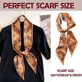 BHAHB Hair Head Scarf Silk Feeling Long Satin Neck Satin Scarves for Handbag Cute Aesthetic Decoration Women Girls 59 * 6.7”-Brown Boho