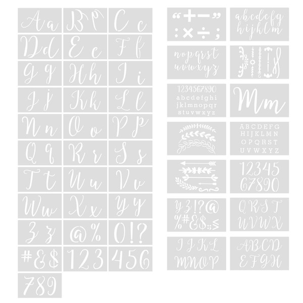 Seahelms 45 Pieces Letter Stencils for Painting on Wood, Reusable Plastic Letter Templates Set with Numbers and Characters Alphabet Stencils for Art Drawing Wood Painting Letter