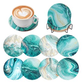 8 Pcs Marble Ocean Shaped Diamond Painting Kits, Diamond Painting Kits with Holder Marble Ocean, Diamond Art Coasters for Beginners Adults - Perfect Art Craft Supplies Gift!… (Marble Ocean)
