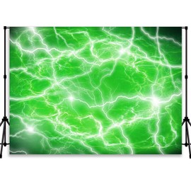 QICAIYUN 7x5ft Green Lightning Thunderstorm Backdrop Sky Storm Backdrop Sky Flash Photography Background for Boys Birthday Party Decoration YUNBDJ714