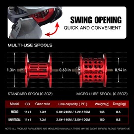 Mansory Baitcaster Reels, BFS Reels 7.3:1 Gear Ratio, 5.15oz Ultra-light Fishing Reels Bait-casting, 11+1 Hybrid Ceramic BB, Double Spools, Carbon Fiber Frame, Heavy Duty, Smooth, Freshwater Saltwater