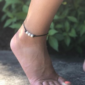 Anicira Boho Pearl Anklet Black Hand Woven Ankle Single Layer Anklet Bracelets Summer Anklets Ball Foot Chain Beach Foot Accessories Wedding Foot Ornament Jewelry for Women Gifts