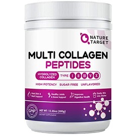 NATURE TARGET- “Multi Colágeno Péptidos en Polvo Tipo I, II, III, V, X Péptidos de Colágeno Hidrolizados con Vitamina
