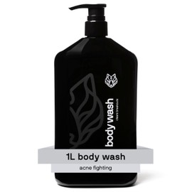Black Wolf Salicylic Acid Body Wash for Men, 1 Liter - Men's Acne Body Wash - Charcoal Helps Reduce Acne Breakouts & Cleanse Your Skin - Full Coverage & Deep Clean Treatment - Men's Bodywash