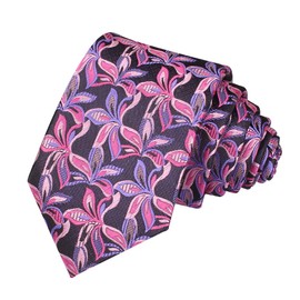 Men's Novelty Floral Ties Handmade Wedding Skinny Designer Neckties by Secdtie, Purple Pink, One Size