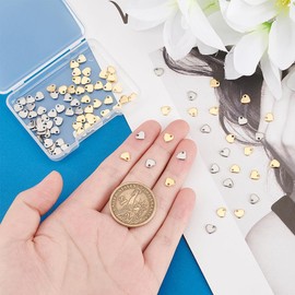 UNICRAFTALE 100 Pieces 2 Colours Heart Charms Pendant Set 5 mm Small Bracelets Pendant 304 Stainless Steel Heart Earring Blanks Pendant Metal Heart Jewellery Pendant for Extension Chain Jewellery