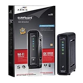 ARRIS Surfboard SBG6580-2 8x4 DOCSIS 3.0 Cable Modem/Wi-Fi N600 (N300 2.4Ghz + N300 5GHz) Dual Band Router - Retail Packaging Black (570763-034-00)