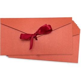 SZXMDKH Envelopes (Pack of 10, 200 x 110 mm) with Ribbon, ENVELOPE for Greeting Cards, Invitations, Birthday Cards, Gift Cards, Red, Durable, Vintage, Rectangular