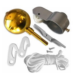 SagaSave Flagpole Top Replacement Kits Gold Aluminum Alloy Flagpole Ball Flagpole Cleat Flagpole Truck with Pulley and Clamp Hooks Flagpole Rope(with Screws)