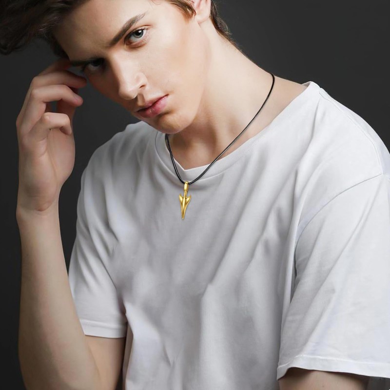 MOPOPOK Arrowhead Necklace S925 Sterling Silver Golden Arrow Pendant Necklace