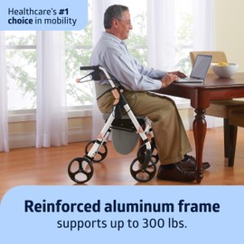 Medline Premium Empower Rollator Walker with Memory Foam Seat, Gray & White, 300 lb. Weight Capacity, 8” Wheels, Microban* Technology, Cupholder,Rolling Walker for Mobility Impairment