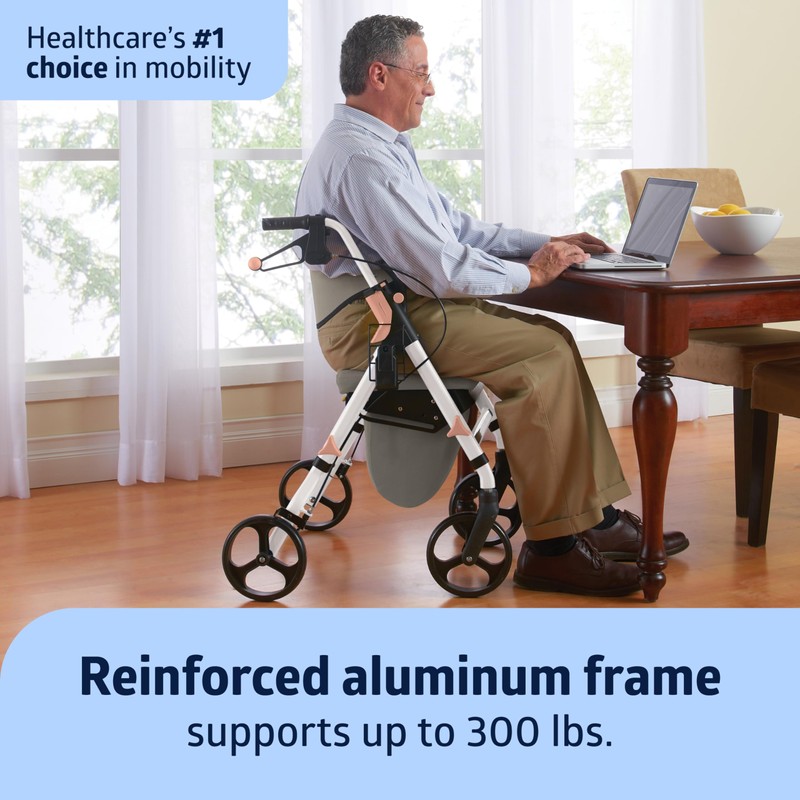 Medline Premium Empower Rollator Walker with Memory Foam Seat, Gray