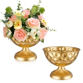 Gold Vases for Centerpieces, Set of 2 Gold Centerpieces for Table Small Metal Flower Vases Floral Arrangements for Wedding Reception Home Anniversary Table Decor