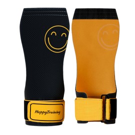 HappyTraining Crossfit Belt, Crossfit Belt for Women, Men, Plain, Crossfit Grips without Magensium, Hand Grip Cross Training, Prevents Injuries and Improves Grip (Black/Yellow,