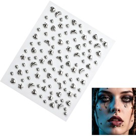 Piercings Falsos Faciales Maquillaje Punk Tachuelas Plateadas Piercings Falsos Gemas Faciales para Adolescentes Mujeres Entusiastas de la Cosplay Fotografía
