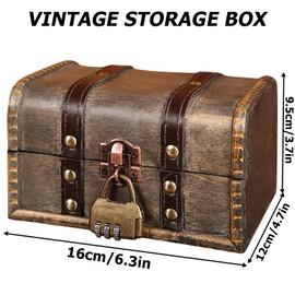 Nizirioo Vintage Wooden Treasure Chest Wooden Treasure Chest with Combination Lock Vintage Look Treasure Chest Storage Vintage Wood Treasure Chest for Decorating and Storing