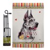 Harlequin Great Dane Happiness Garden Flag Set with Stand Animals