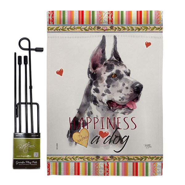 Harlequin Great Dane Happiness Garden Flag Set with Stand Animals