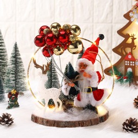 Cinnvoice Christmas Tabletop Decoration 9.45" Wooden Lighted Christmas Decoration Indoor Santa Claus Table Centerpieces Battery Operated Christmas Home Table Decorations for Holiday Party Gifts