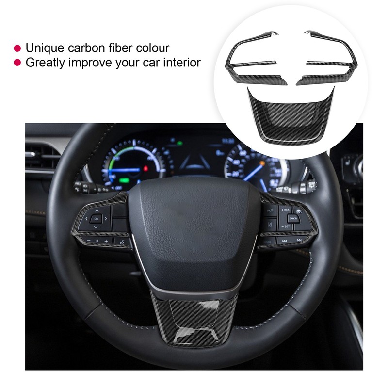 3pcs Steering Wheel Trim Kit Carbon Fiber Color ABS Frame