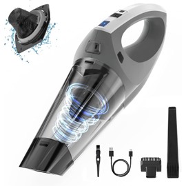 Hihhy Handheld Vacuum Cordless, Portable Rechargeable Car Vacuum with 9000PA Powerful Suction, Hand Vacuum with 9 Filters, Hand Held Vacuum Cordless for Car, Home, Pet(Grey)