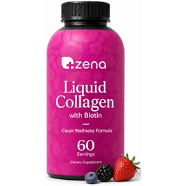 Zena Nutrition Liquid Collagen for Women, with Biotin, Hair, Skin & Nail Supplement [ 60 Servings ] 2500mg Verisol Bioactive Collagen Peptides, 5000mc
