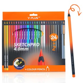 YPLUS Sketchpro Colouring Pencils for Adults and Children, 24 + 2 Fret Pencils Set, 4.0 mm Colouring Pencils