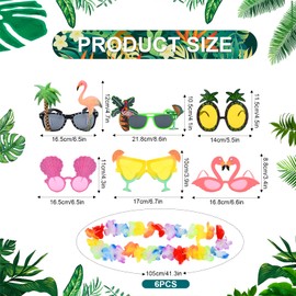 Gukasxi 12 Pcs Hawaiian Leis Garlands and Funny Party Sunglasses, Hawaiian Fancy Lei Necklace Wreath Hawaiian Hula Costume Dress Party Supplies for Women Men Kids Summer Beach Hawaii Party Decoration