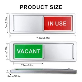 2 Pieces Vacant In Use Sign, Slider Door Indicator Sign, 7 x 2 Inch Privacy Sign for Office Door, Privacy Slide Door Sign(Silver)