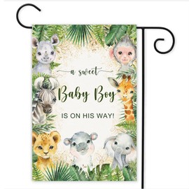 Safari Baby Shower Garden Flag, 12×18 Inch Double Sided, Forest Animals Lawn Yard Sign Outdoor Party Decoration