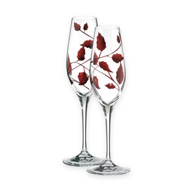 Quality Leaf Tendril Design Champagne Flutes Pair - Mouth Blown/Hand Decorated Glass - for Wedding/40th Anniversary