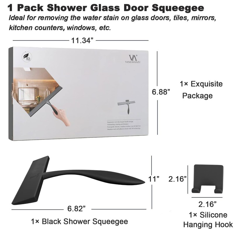 Shower Squeegee for Glass Doors, 11-Inch Silicone Squeegee with Non-Slip
