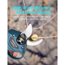 OMOLA Electric Pruning Shears,with 2 PCS Rechargeable 21V 2Ah 2000mA Lithium Battery Powered and 2 Blades，1Inch/25mm Cutting Diameter,6-8 Working Hours…