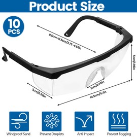 BieMian Pack of 10 Safety Glasses, Work Safety Glasses, Transparent Safety Glasses with Rubber Insert, Eye Protection Glasses for Shooting Sports Men Women (Black Transparent)