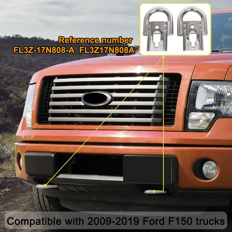 KUAFU 2 PC Chrome Front Bumper Tow Hooks Compatible With