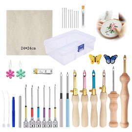 SelWatty Kit de Aguja Perforadora de Bordado, 35Pcs Aguja Magica para Bordar Kit, Ajustable Herramienta de Punzón para Bordar, Aguja Magica para Bordar, para Costura DIY, Coser Fieltro Manualidades