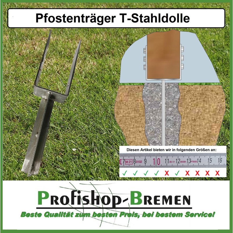 U-post support for embedding in concrete/hot-dip galvanised/T-dolle steel pin length