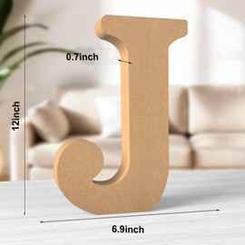 Aruatu 12 Inch Balsa Wooden Letters Unfinished Wood Letters for Wall Decor Decorative Standing Letters Large Letters for Wall Decoration for Craft Home Party Projects (J)