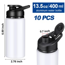 Mimorou 10 Pieces 13.5 oz Reusable Aluminum Water Bottles Bulk Outdoor Sports Water Bottles Multipack Travel Bottles for Gym, Hiking, Cycling, Camping, Fishing, Snap Lid(White)