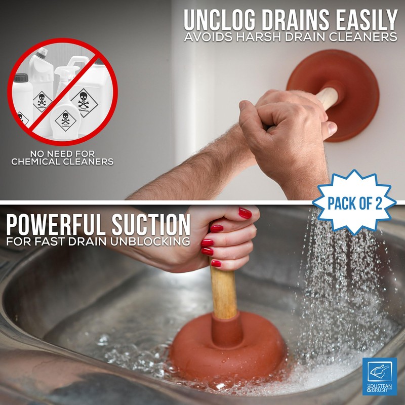 Sink & Drain Plunger Sink Unblocker with Strong Traditional Wooden